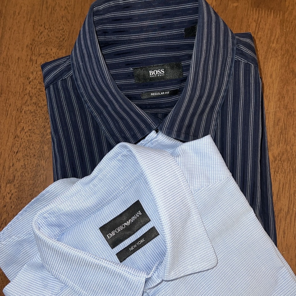 Emporio Armani Light Blue Hugo Boss Navy Bundle Shirts For Men. Size 15 1/2.